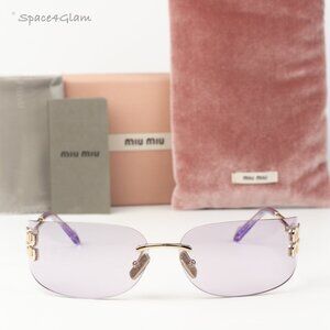 Miu Miu Men Sunglasses Gold Pink Rectangle Rimless MUA51S ZVN90O NEW AUTHENTIC